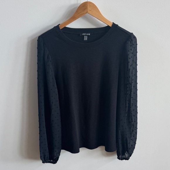 Cable & Gauge Black Top with Textured Sleeves - Picture 1 of 6